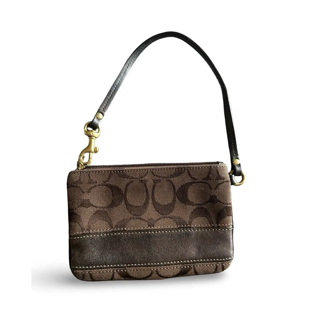 COACH Women's Dark Brown Signature C Wristlet MUST SEE!!
